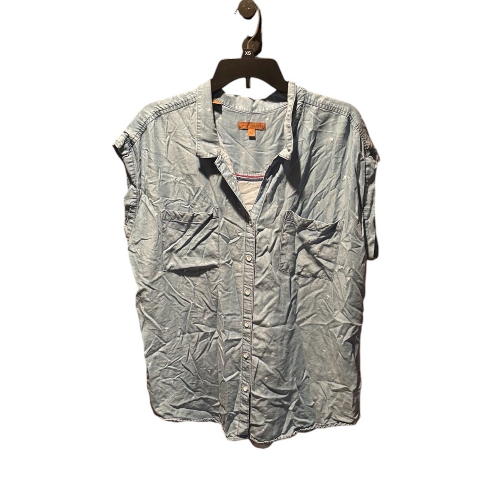 Jachs Girlfriend Tropical Palm Print Short Sleeve Button Front Shirt XL